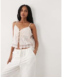 Miss Selfridge - Tie Front Lace Trim Cami Top - Lyst