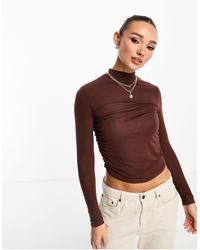 Stradivarius - High Neck Ruched Side Top - Lyst
