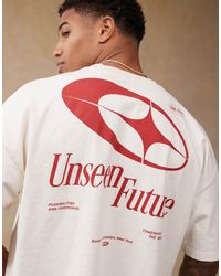 ASOS - Recht Oversized T-Shirt Van Zware Stof Met Verlaagde Schouders En Print Op De Achterkant - Lyst