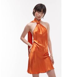 TOPSHOP - Tie Neck Halter Mini Dress Satin - Lyst