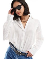 Pull&Bear - Camicia oversize a maniche lunghe effetto lino bianca - Lyst