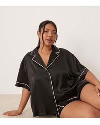 ASOS - Pijama Extragrande De Pantalones Cortos Y Camisa De Manga Corta De Satén De - Lyst