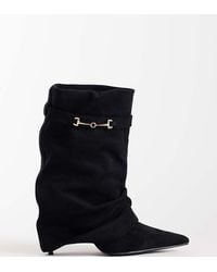 SIMMI - Simmi London Wide Fit Sansa Fold Over Ruched Heeled Boots With Horsebit Detail - Lyst