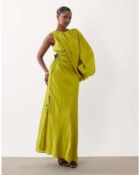 ASOS - One-shoulder Blouson Maxi Dress With Cut-out Waist - Lyst