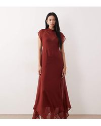 ASOS - Asos Design Tall High Neck Hanky Hem Chiffon Maxi Dress - Lyst