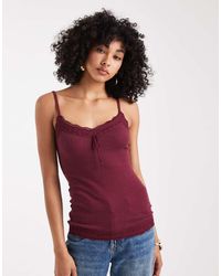 Hollister - Top Traforato Stile Y2K Color Bordeaux Con Spalline Sottili E Finiture - Lyst