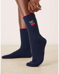 Accessorize - Calcetines Azul Marino Con Detalle De Lazo Y Cerezas De - Lyst