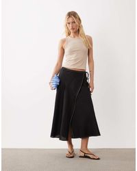 ARKET - Linnen Midi Rok Met Overslag - Lyst