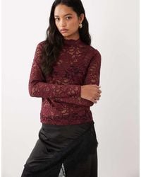 Y.A.S - Long Sleeve High Neck Floral Lace Top - Lyst