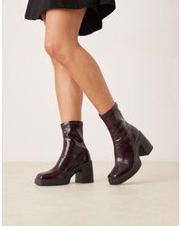 ASOS - Edison - bottines souples à bout carré et à talon chunky - bordeaux verni - Lyst