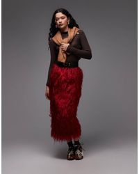 ASOS - Falda De Tubo Midi Roja Con Diseño Tridimensional De Flecos De - Lyst