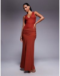 ASOS - Deep V-Neck Maxi Dress With Sheer Lace Bodice And Ruched Skirt - Lyst
