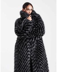 ASOS - Chevron Autojas Met Strepen En Lange Pasvorm Van Imitatiebont - Lyst