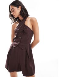 ASOS - Twist Neck Button Through Playsuit - Lyst