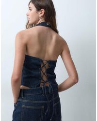 ASOS - Halter Neck Denim Top With Tie Back Detail - Lyst