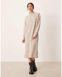 Vila - Seam Fron Knitted Midi Dress - Lyst