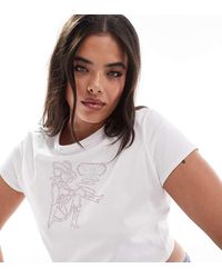 ASOS - Camiseta Blanca Con Diseño Encogido Y Estampado Gráfico Wéstern De Strass De Asos Design Curve - Lyst