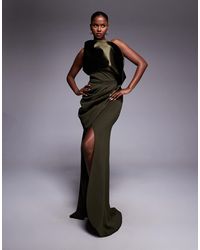 ASOS - Premium Ruched Hip Maxi Dress With Structured Satin Drape Neck - Lyst