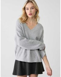 Stradivarius - Sweater Met Vilt En V-Hals - Lyst