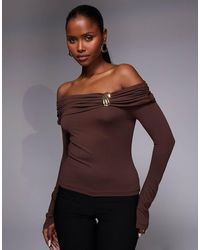 ASOS - Bardot-Top Van Polyamide Met Gouden Afwerking - Lyst