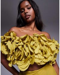 xscape off the shoulder fit and flare dress Xscape Women's Metallic Off-The-Shoulder Ruffled Gown - Gold/Silver