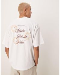 SELECTED - Oversized T-Shirt Van Zware Stof Met Zonneprint Op De Rug - Lyst