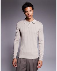ASOS - Polo moulant à manches longues en maille côtelée - taupe - Lyst