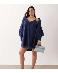 ASOS - Asos Design Curve Cami V Neck Mini Sundress With Lace Overlay - Lyst
