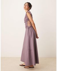 ASOS - Sleeveless Midi Dress With Ruched Bodice And Lace Up Side - Lyst