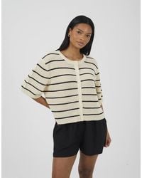 Brave Soul - Striped Short Sleeve Fisherman Knit Cardigan - Lyst