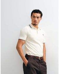Fred Perry - Polo De Doble Ribete En Crudo Con Ribetes Azules Y Azul Marino - Lyst