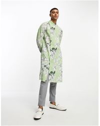 ASOS - – longline-kurta-hemd aus em leinen mit asymmetrischem saum und blumenmuster - Lyst