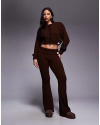ASOS - Weekend collective - pantalon évasé en maille torsadée - chocolat - Lyst