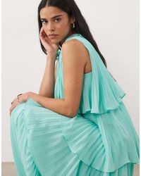 True Decadence - High Ruffle Neck Tiered Pleated Maxi Dress - Lyst