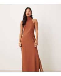 ASOS - Asos Design Petite Chiffon High Neck Midi Dress - Lyst