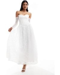 TFNC London - Bridal Corset Maxi Dress With Lace Sleeves - Lyst