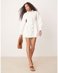ASOS - Ecru Denim Shirt Dress With Cinch Waist And Cocoon Sleeve - Lyst