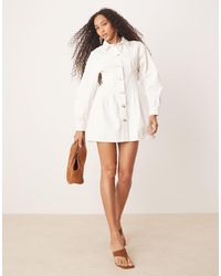 ASOS - Ecru Denim Shirt Dress With Cinch Waist And Cocoon Sleeve - Lyst