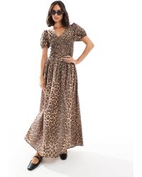 ASOS - Shirred Bodice Maxi Dress With Puff Sleeve - Lyst