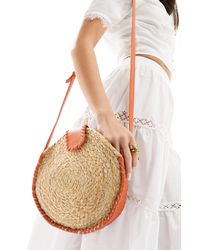 Accessorize - Round Straw Bag With Orange Contrast - Lyst