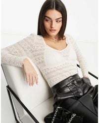 Vila - Kanten Top Met Lange Mouwen En V-Hals - Lyst