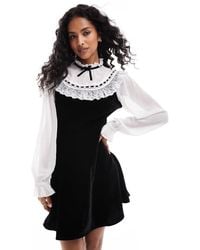 Miss Selfridge - – minikleid aus chiffon und samt - Lyst