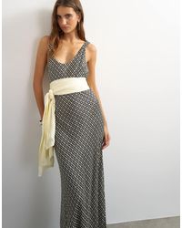 TOPSHOP - Satin Dropped Waist Maxi Dress With Contrast Tie Belt - Lyst
