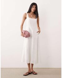 Mango - 100% Linen Square Neck Sleeveless Maxi Dress - Lyst