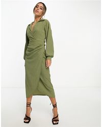 ASOS - Textured Collared Wrap Midi Dress - Lyst