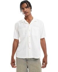 New Look - Camicia Squadrata Effetto Lino Bianco Sporco Con Doppia Tasca - Lyst