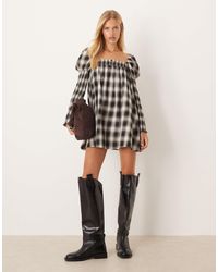 ASOS - Square Neck Mixed Shirred Babydoll Mini Dress - Lyst