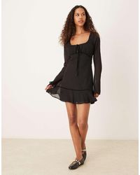 ASOS - Ruched Bust Scoop Long Sleeve Mini Dress - Lyst