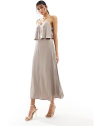 Vila - Hammered Satin Cami Maxi Dress With Tiered Top - Lyst