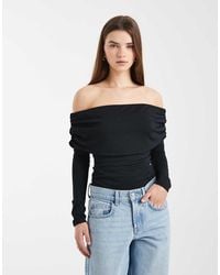 ASOS - Fold-over Bardot Long Sleeve Top - Lyst